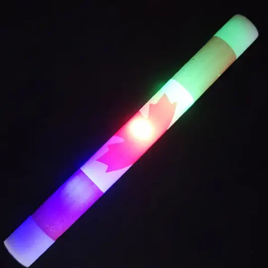 Canada Flag LED Foam Glow Sticks – 360 Degree Full-Color Printed – 50 PCS for Canada Day and Canadian Events